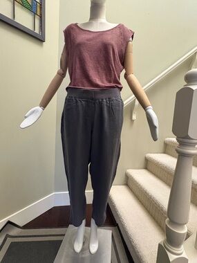 Ellen Tracy Cropped Relaxed 100%Linen Pants in Charcoal Gray SzXL